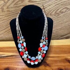 Multi Strand Shell Beaded Statement Necklace Boho Layered Chunky Adjustable